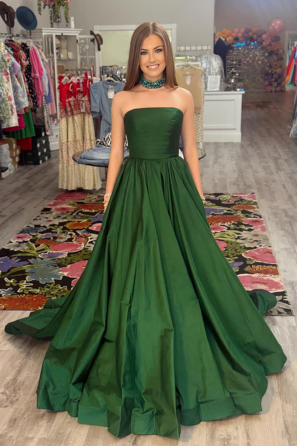 Trendy Orange Strapless Satin A-Line Long Prom Dress