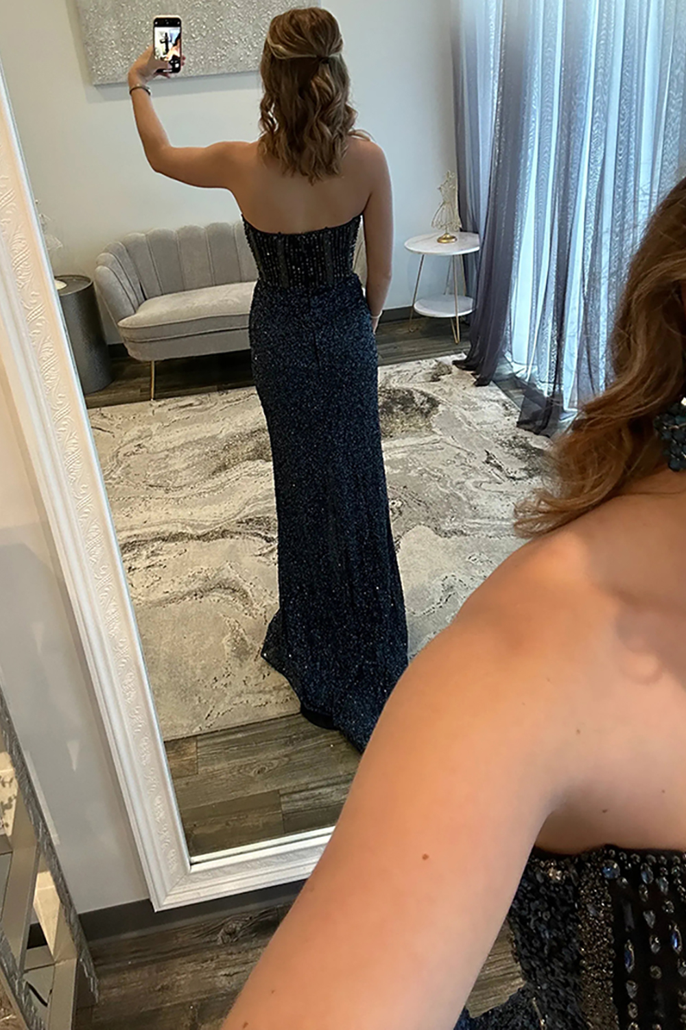 Sparkly Blue Sweetheart Sequins Bodycon Long Corset Prom Dress with Beading