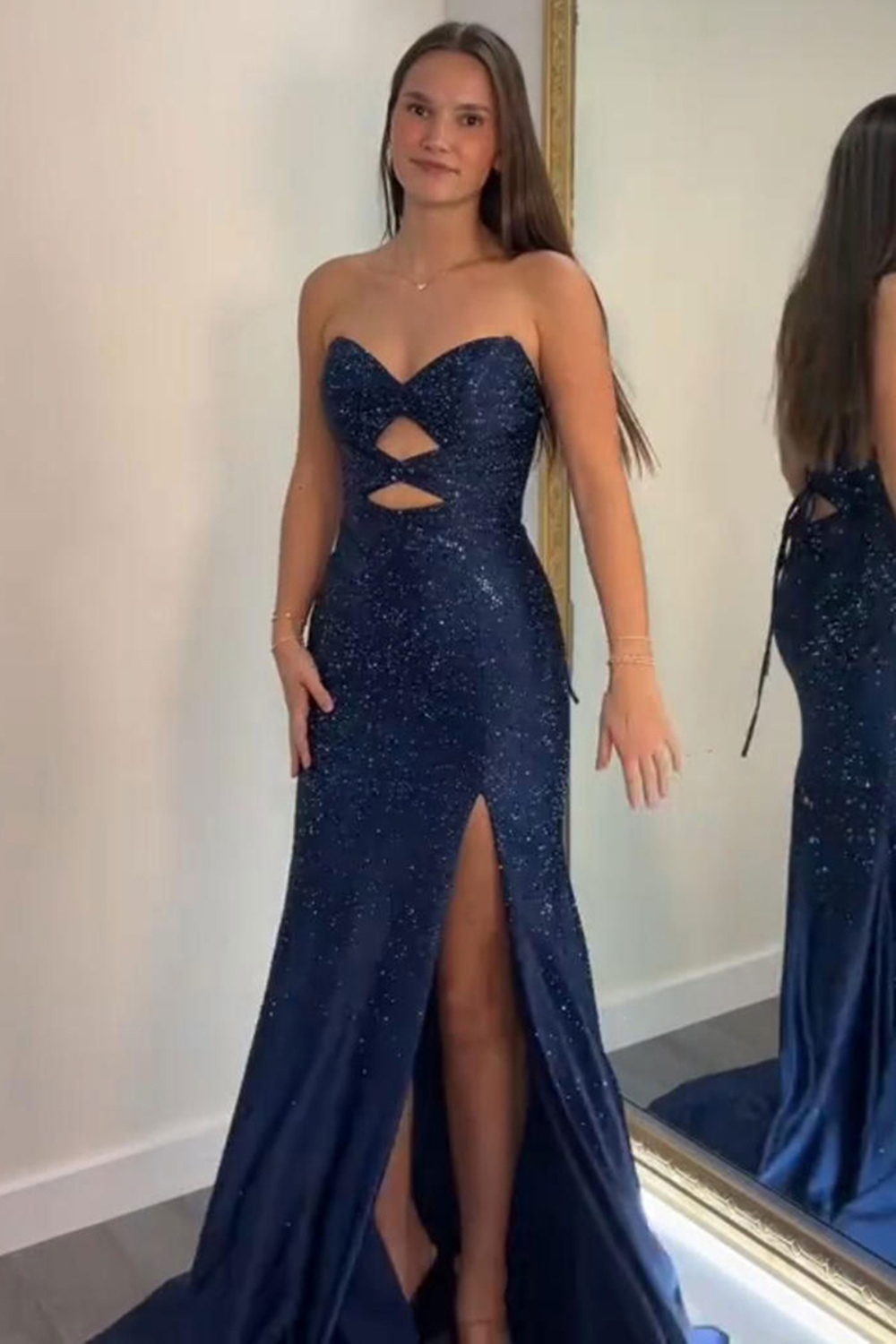 Glitter Lilac Sweetheart Mermaid Cut-out Long Prom Dress with Beading