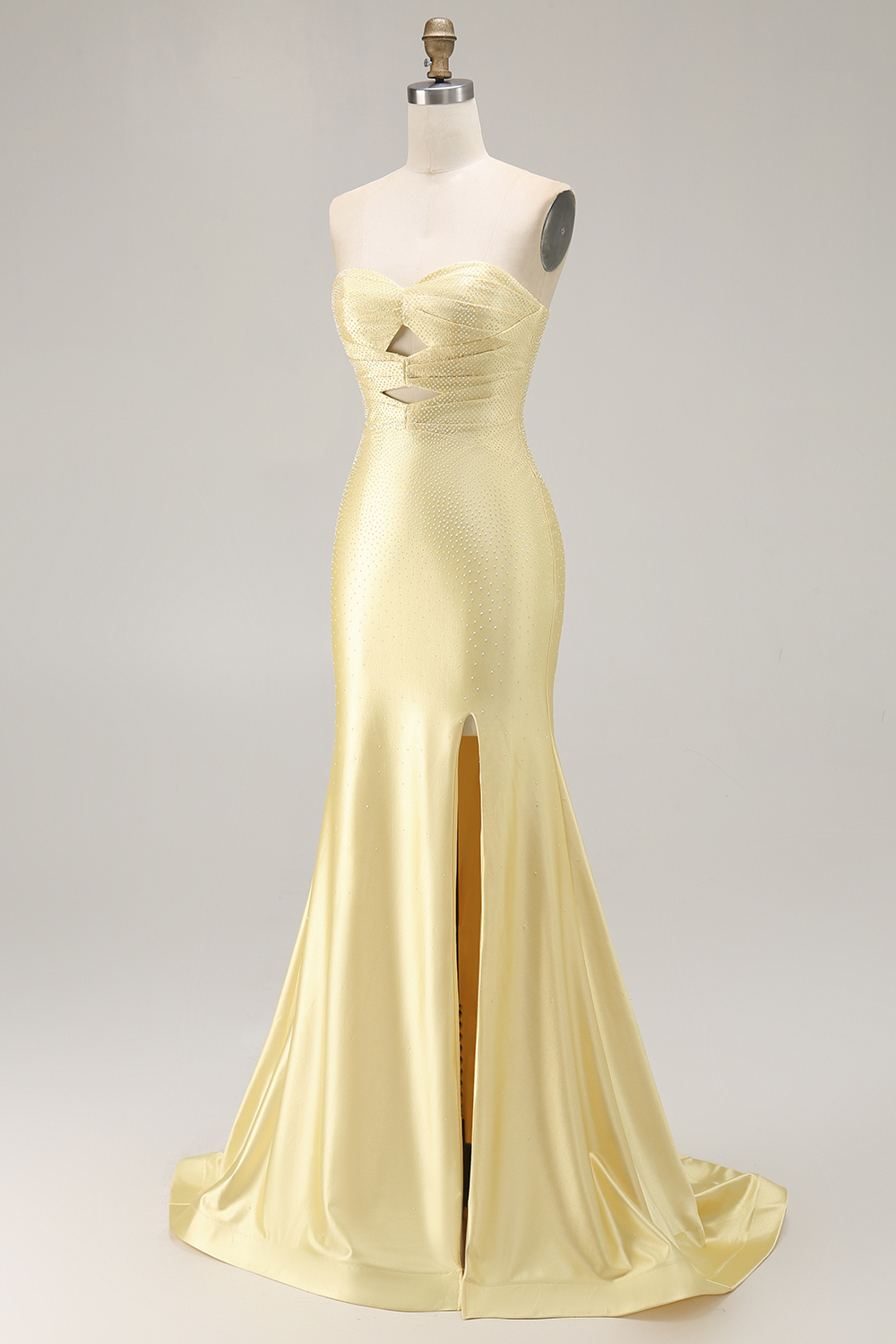Sparkly Yellow Sweetheart Beaded Long Mermaid Prom Dress with Slit
