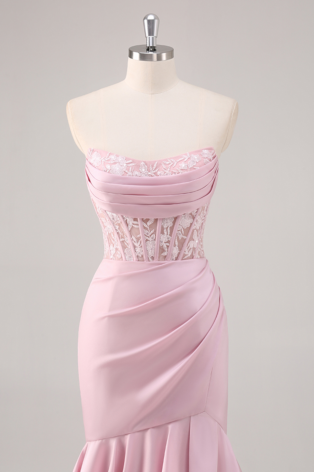 Blush Corset Strapless Ruffled Long Prom Dress with Slit