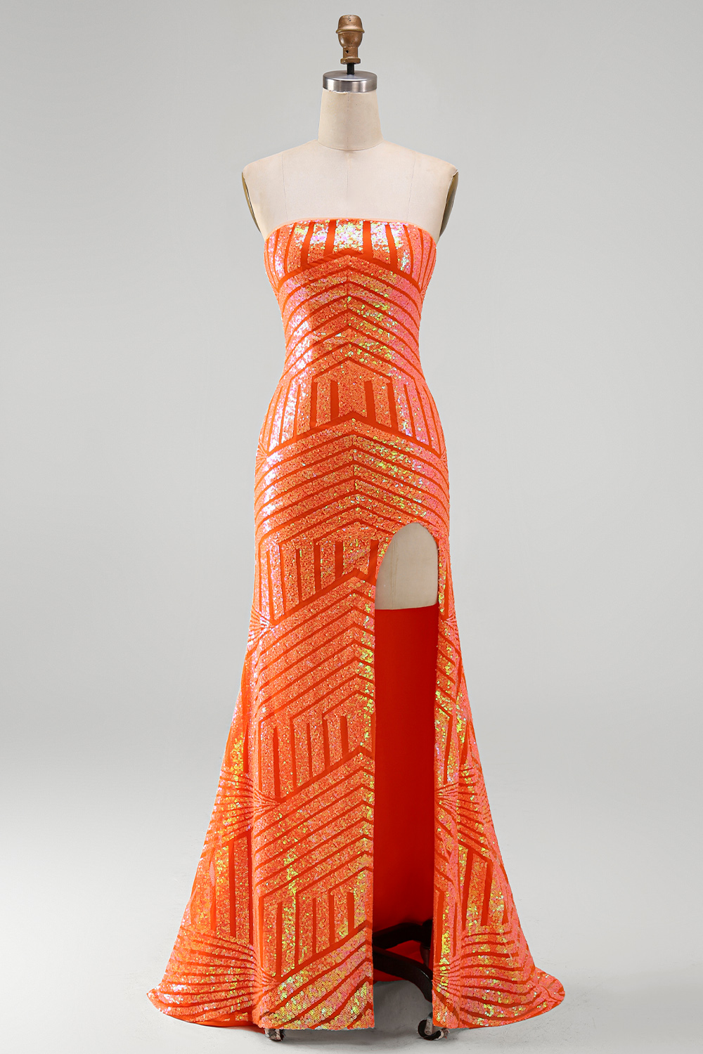 Sparkly Orange Mermaid Sequins Long Prom Dress with Slit