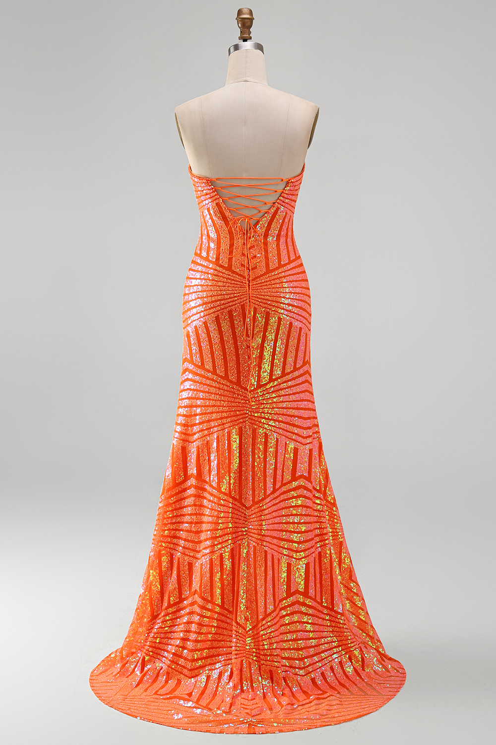 Sparkly Orange Mermaid Sequins Long Prom Dress with Slit