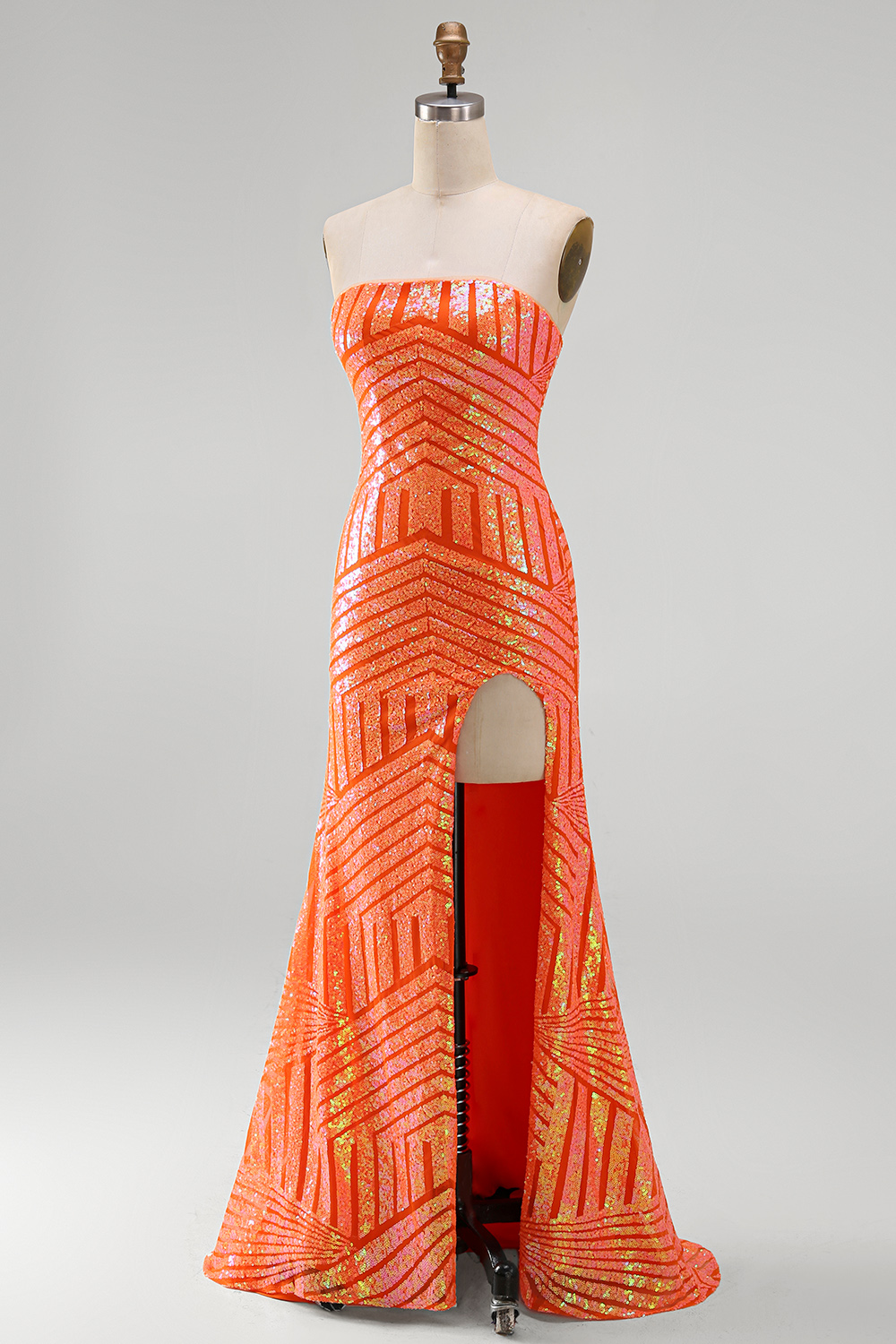 Sparkly Orange Mermaid Sequins Long Prom Dress with Slit