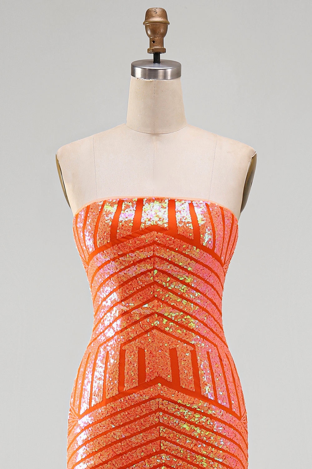 Sparkly Orange Mermaid Sequins Long Prom Dress with Slit