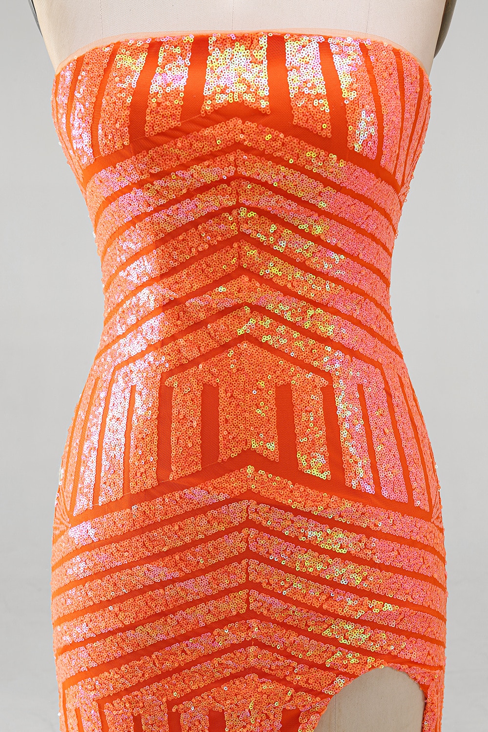 Sparkly Orange Mermaid Sequins Long Prom Dress with Slit