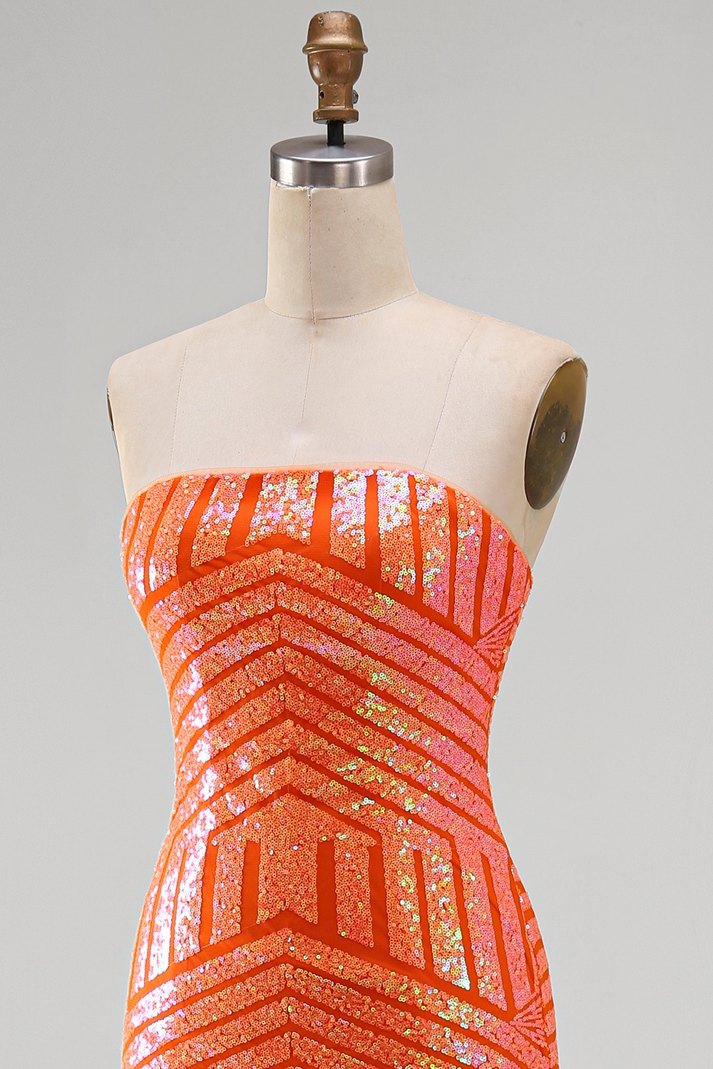 Sparkly Orange Mermaid Sequins Long Prom Dress with Slit