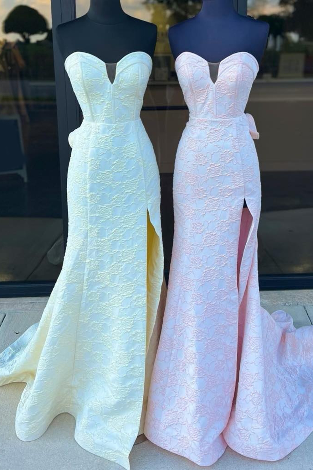 Yellow Sweetheart Floral Meramid Long Corset Prom Dress with Ruffles