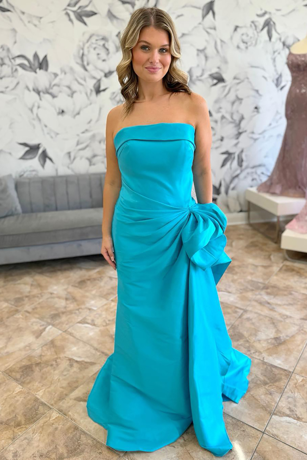 Blue Mermaid Sweetheart Satin Corset Long Prom Dress