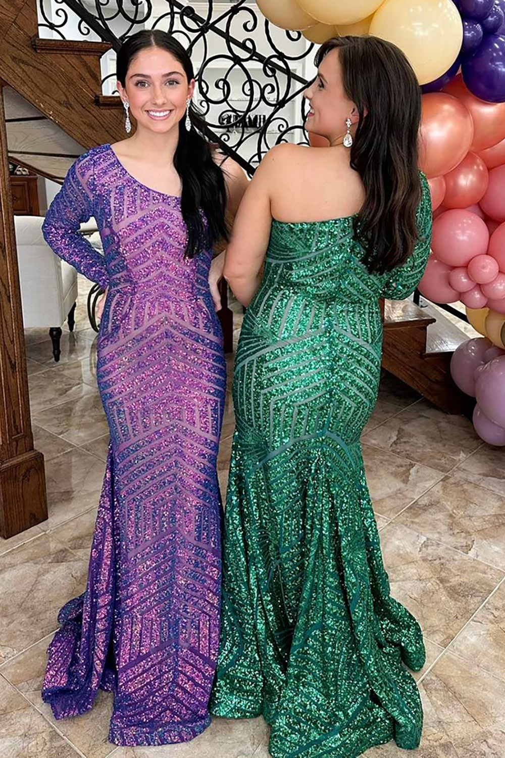 Sparkly Purple Sequin One Shoulder Mermaid Long Prom Dress