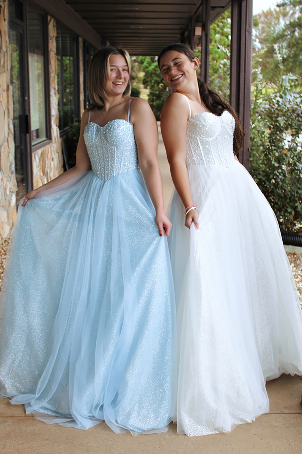 Sparkly Light Blue Sweetheart Princess Tulle Long Corset Prom Dress