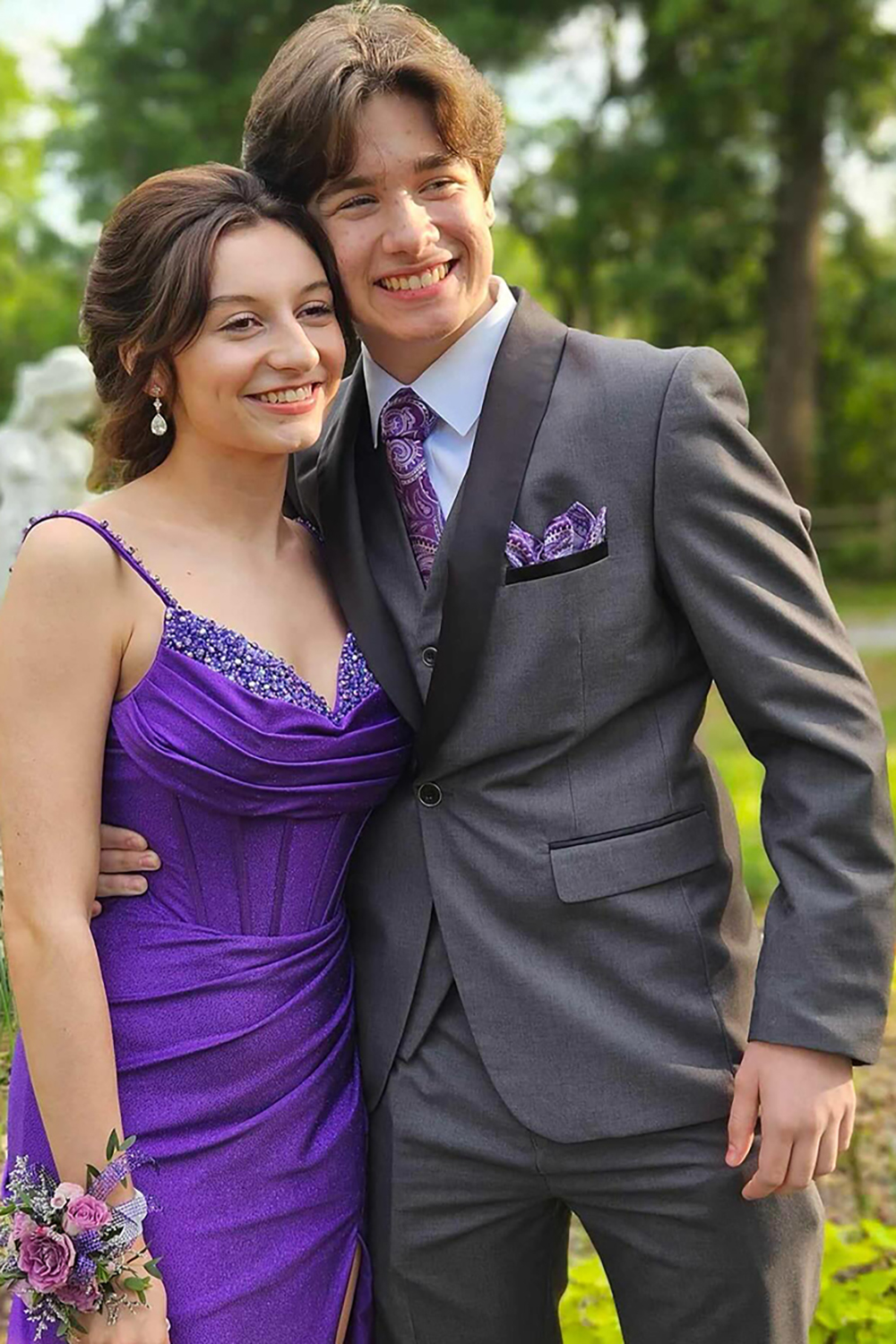 Purple Spaghetti Straps Mermaid Satin Long Corset Prom Dress with Beading