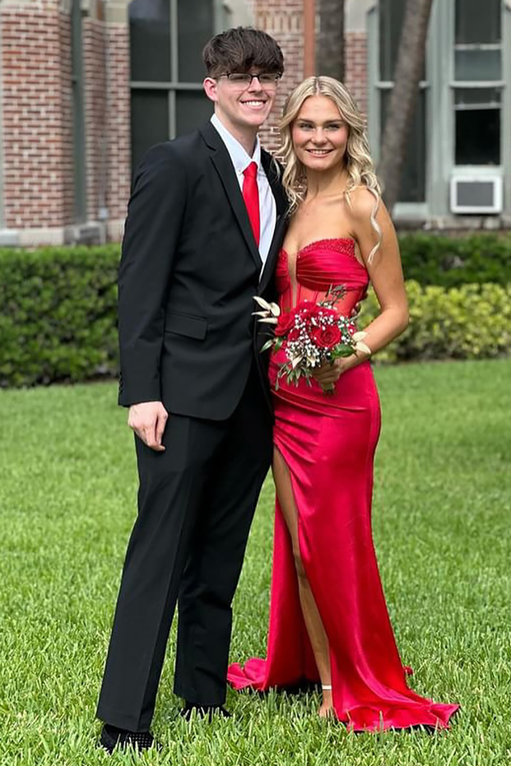 Red Sweetheart Mermaid Satin Long Corset Prom Dress with Slit