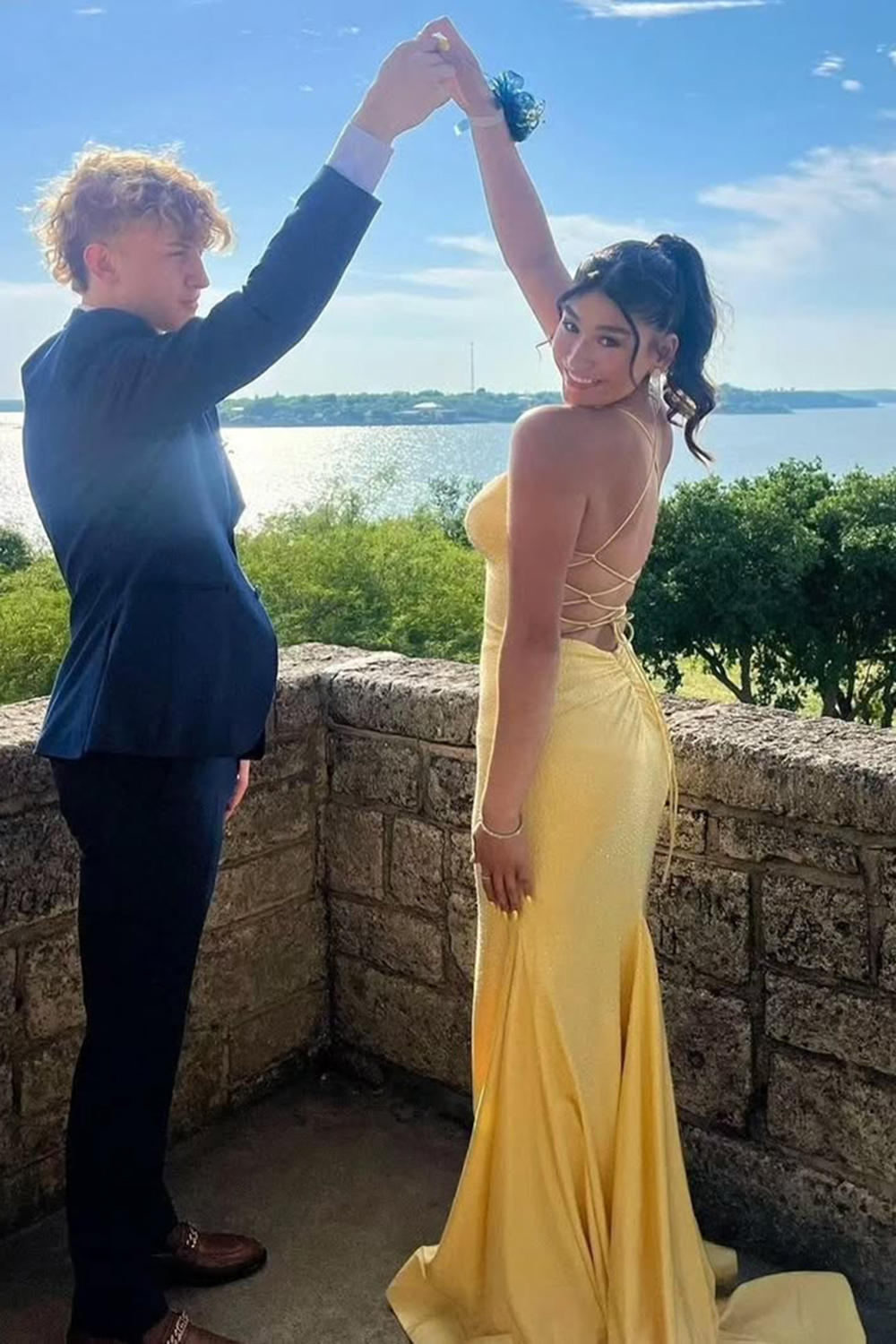 Mermaid Spaghetti Straps Red Long Prom Dress with Criss Cross Back