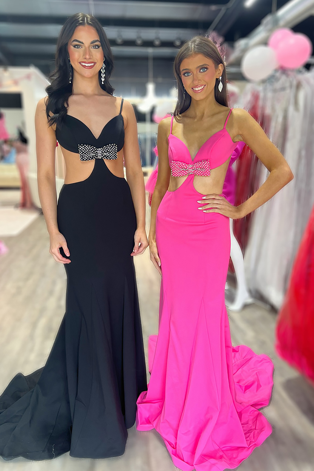 Fuchsia Spaghetti Straps Mermaid Cut-out Long Prom Dress with Bow