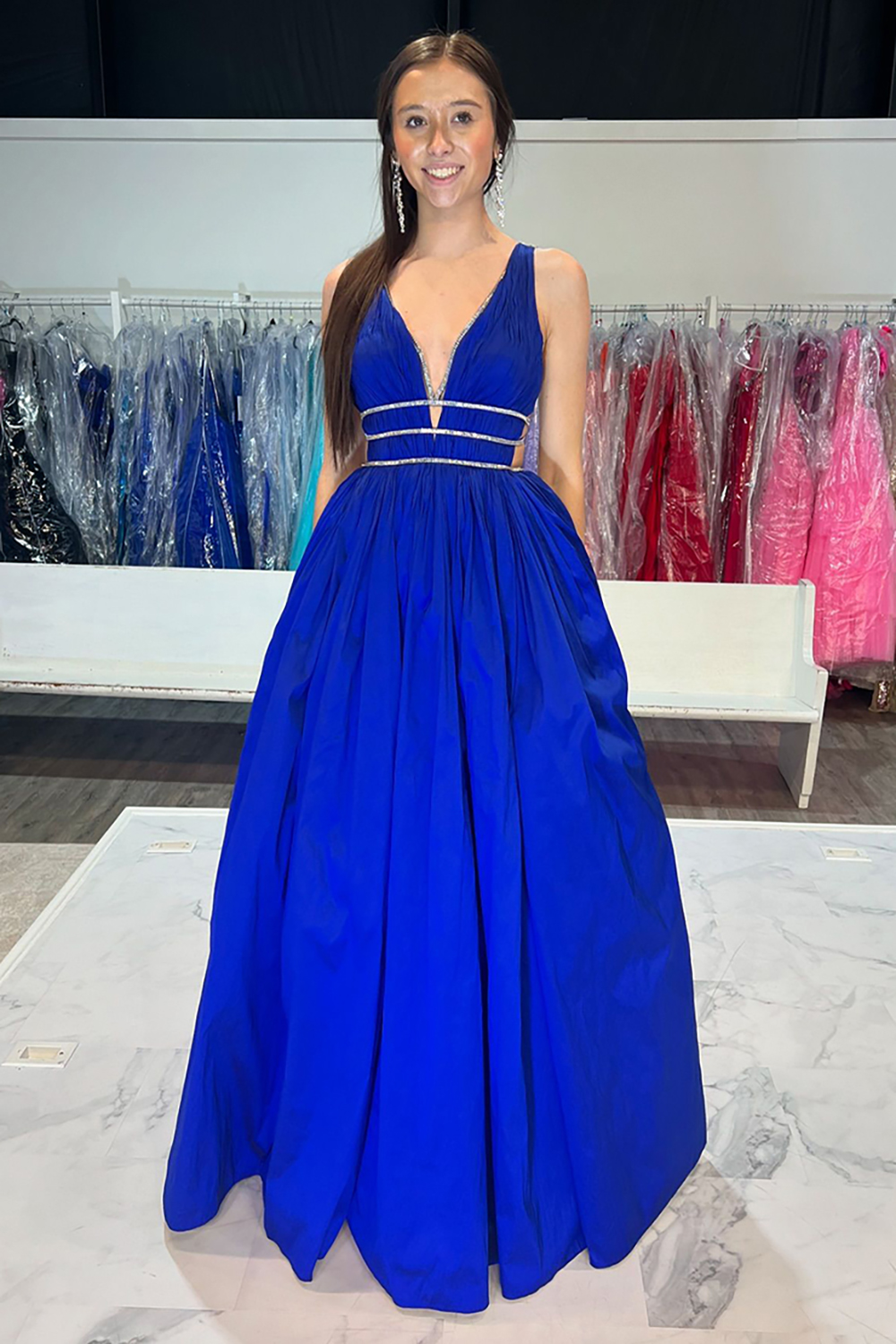 Royal Blue Spaghetti Straps A-Line Long Prom Dress
