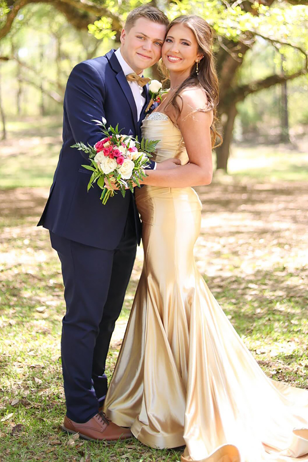 Gold Sweetheart Mermaid Satin Long Prom Dress