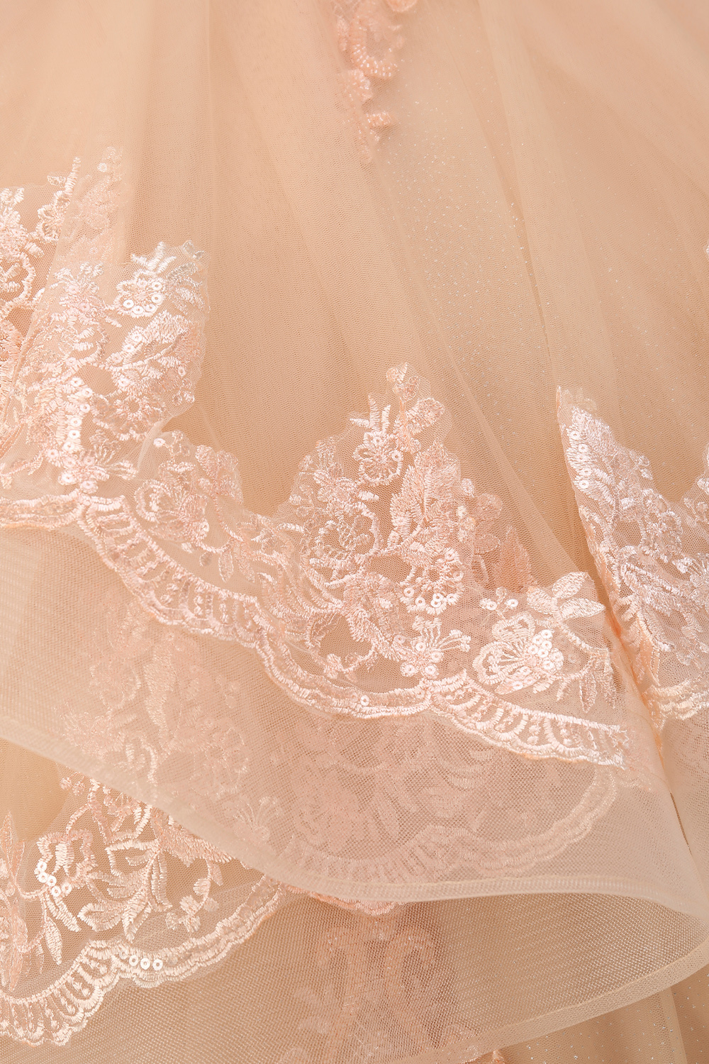 Sparkly Blush Off the Shoulder Appliqued Ball Gown Tulle Quinceanera Dress with Train