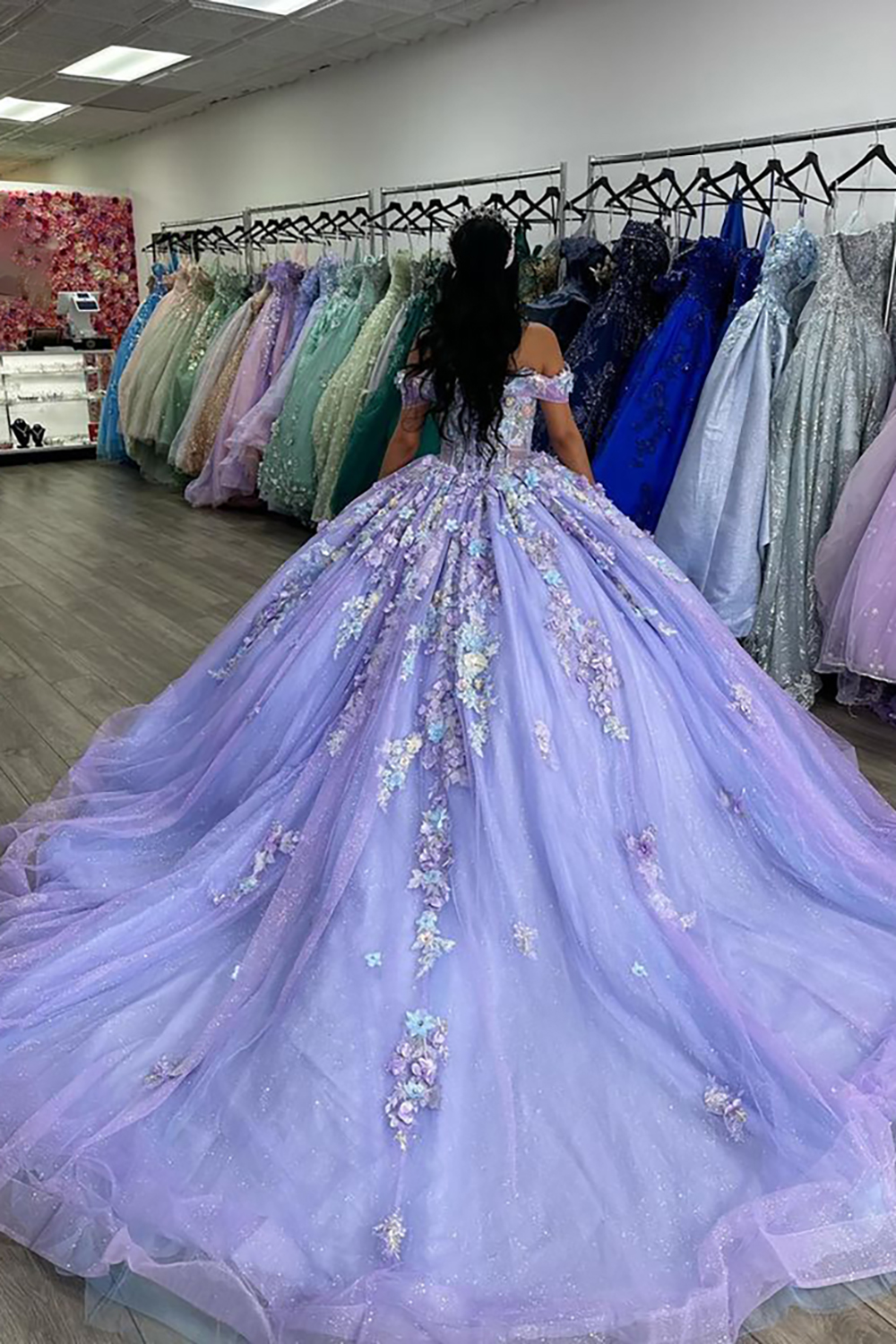 Sparkly Lavender Rose Off the Shoulder Ball Gown Quinceanera Dress with Appliques