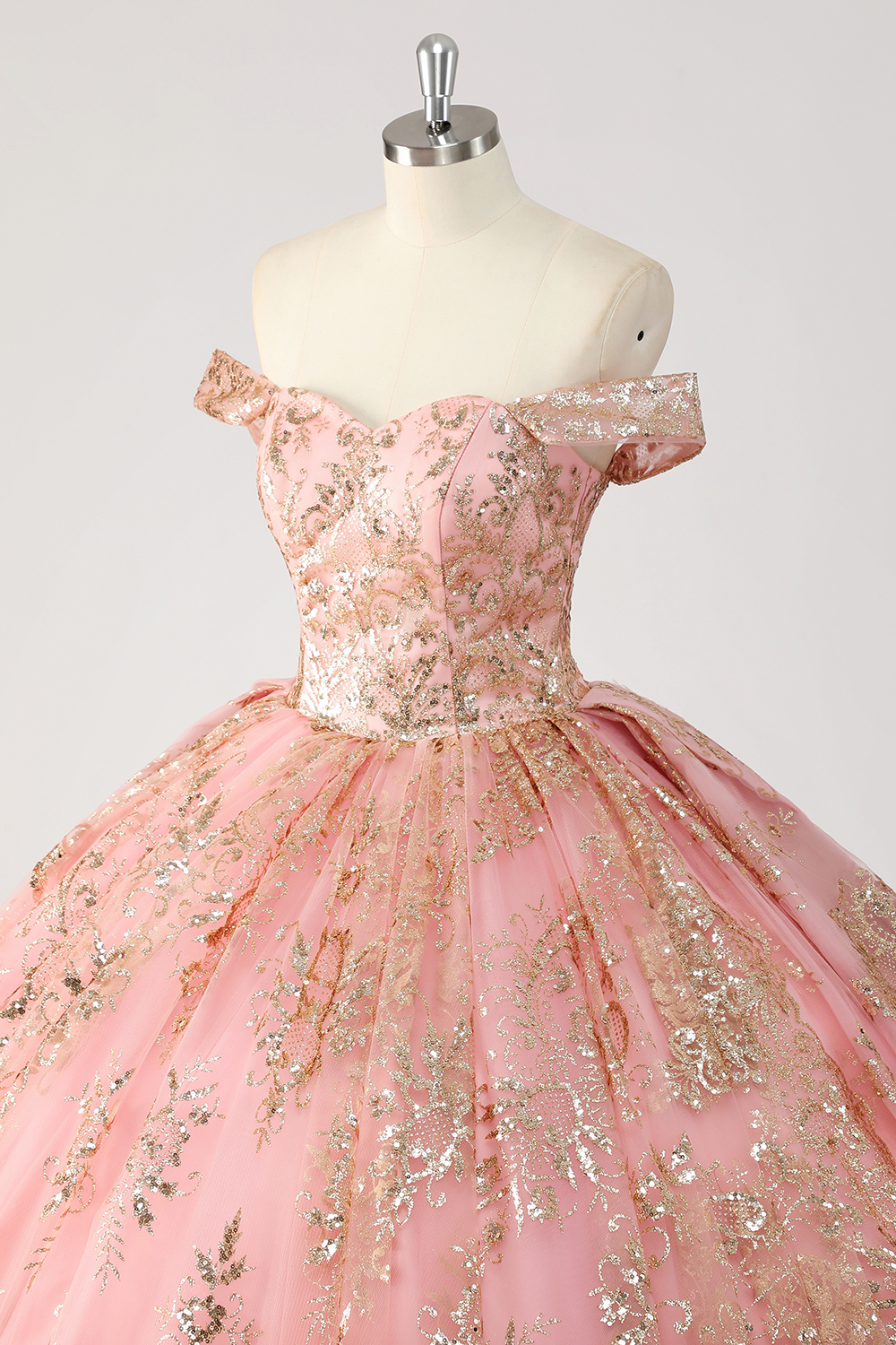 Sparkly Dusty Rose Sequins Off the Shoulder Ball Gown Quinceanera Dress with Beading