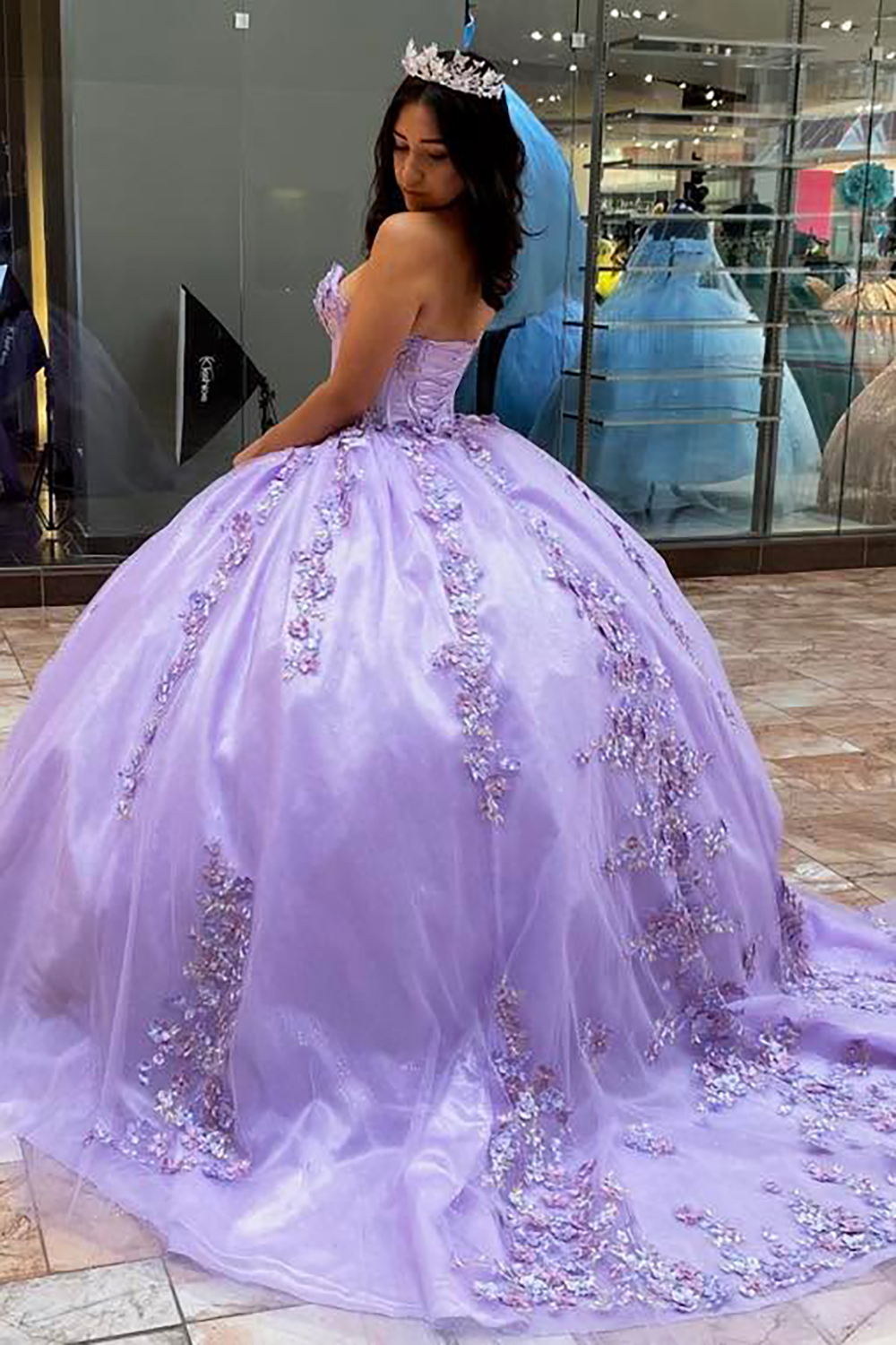 Lilac Princess Sweetheart Tulle Quinceanera Dress with Appliques
