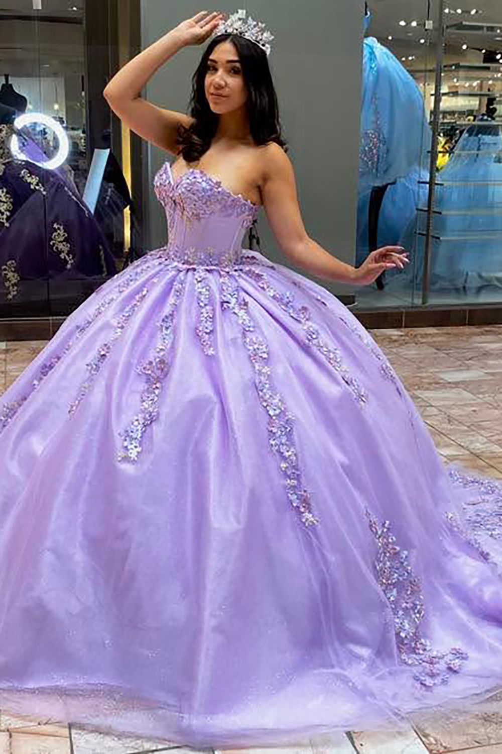 Lilac Princess Sweetheart Tulle Quinceanera Dress with Appliques