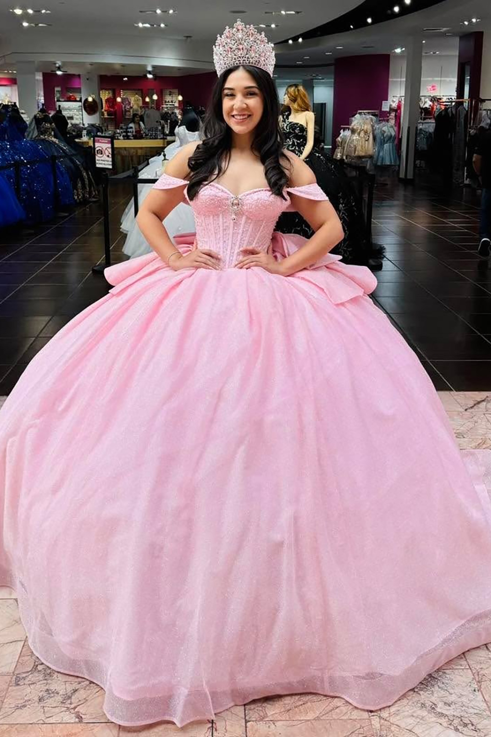 Sparkly Mint Off the Shoulder Sequin Applique Princess Tulle Quinceanera Dress with Bow