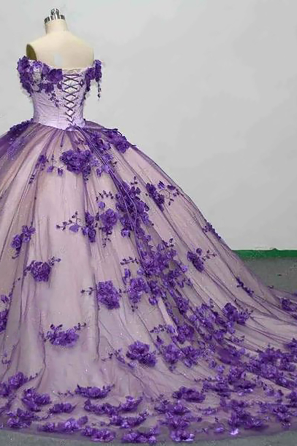 Purple Off the Shoulder Tulle Princess Quinceanera Dress with Applique 