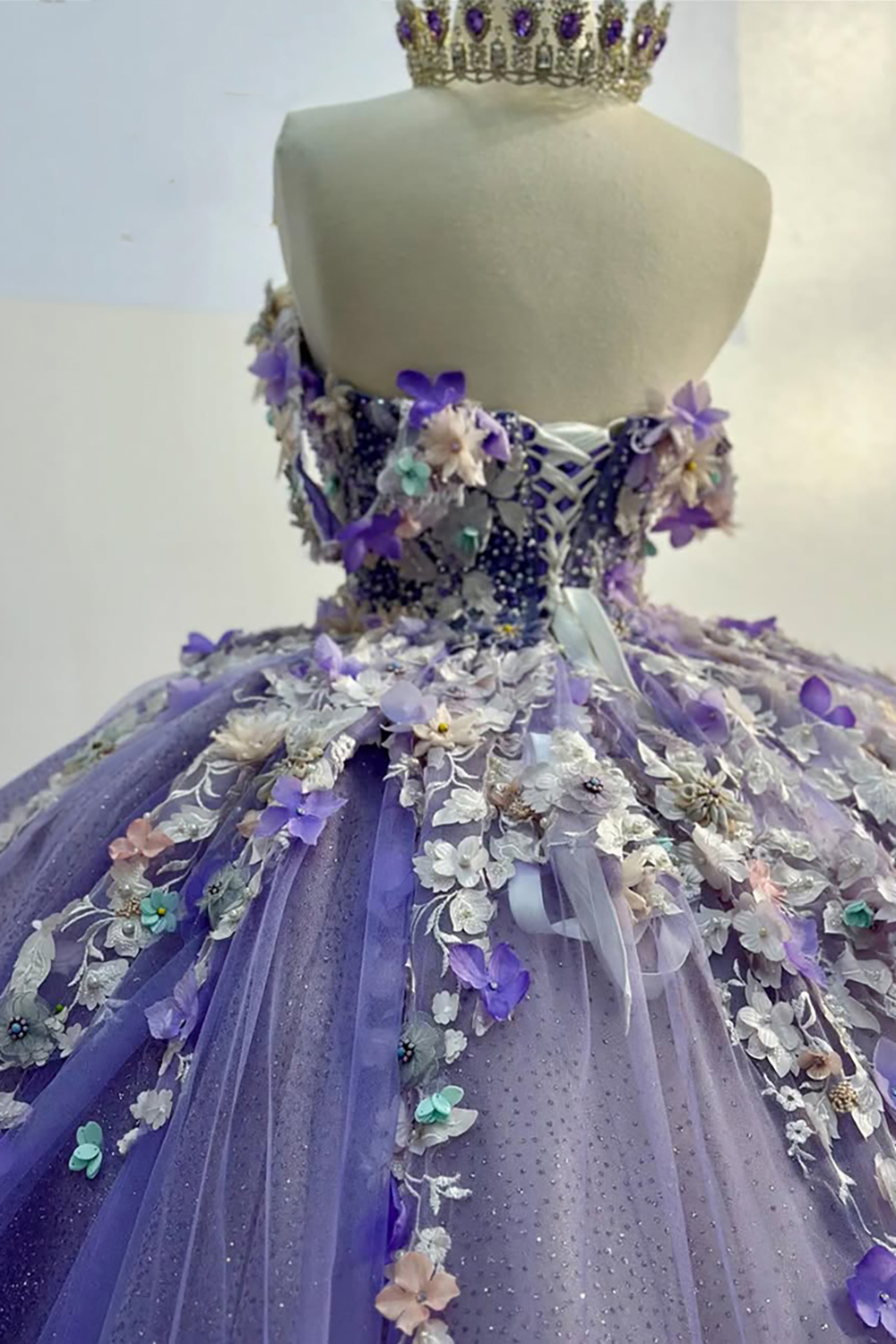 Sparkly Purple Off the Shoulder Princess Appliqued Quinceanera Dress