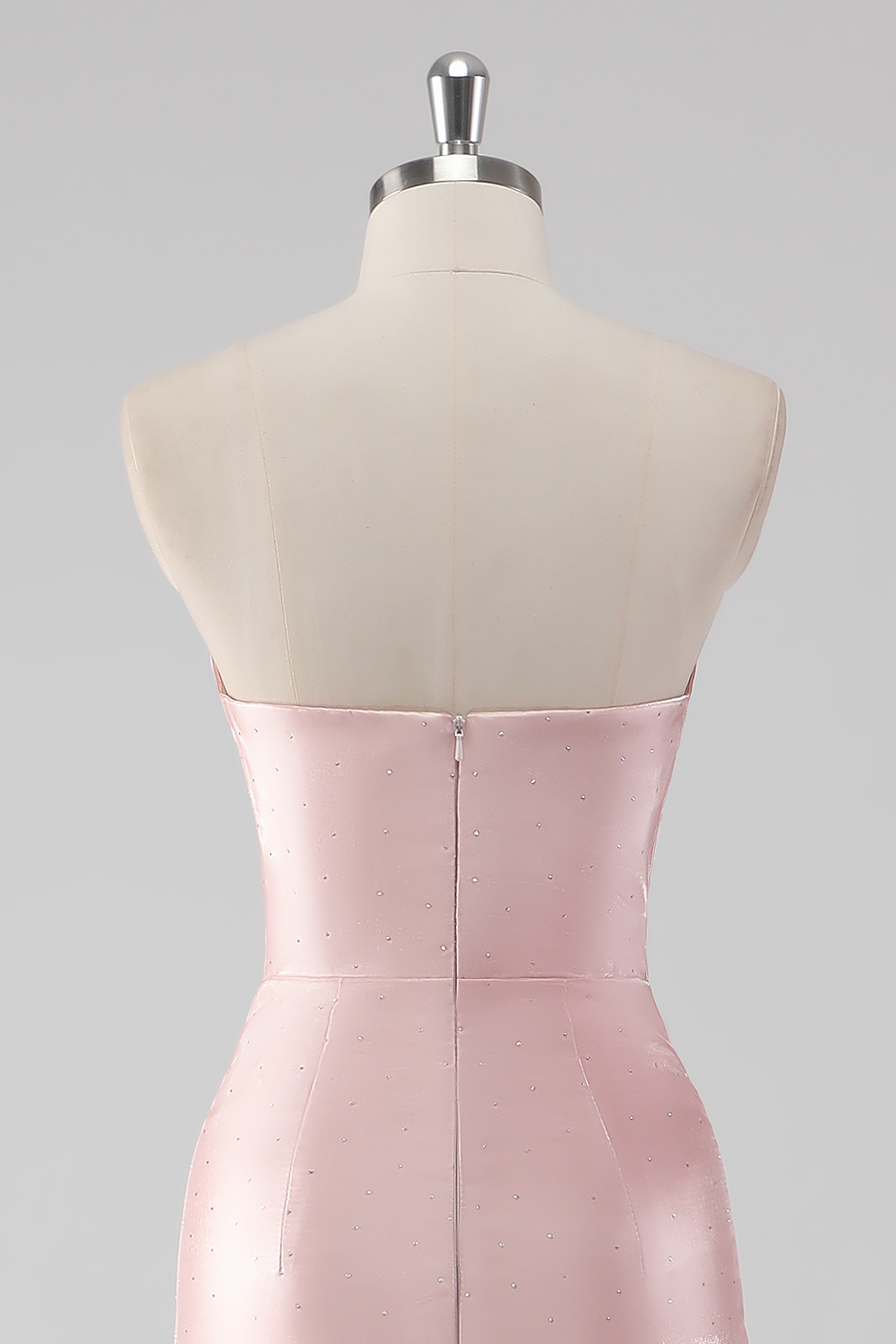 Pink Strapless Satin Long Prom Dress with Ruffled Slit