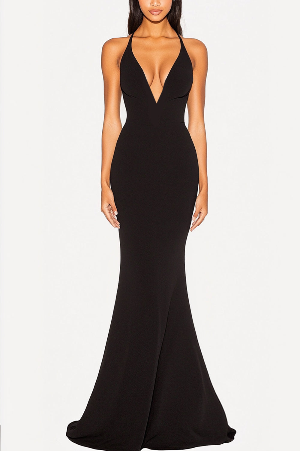 Deep V-Neck Black Mermaid Elegant Long Formal Dress