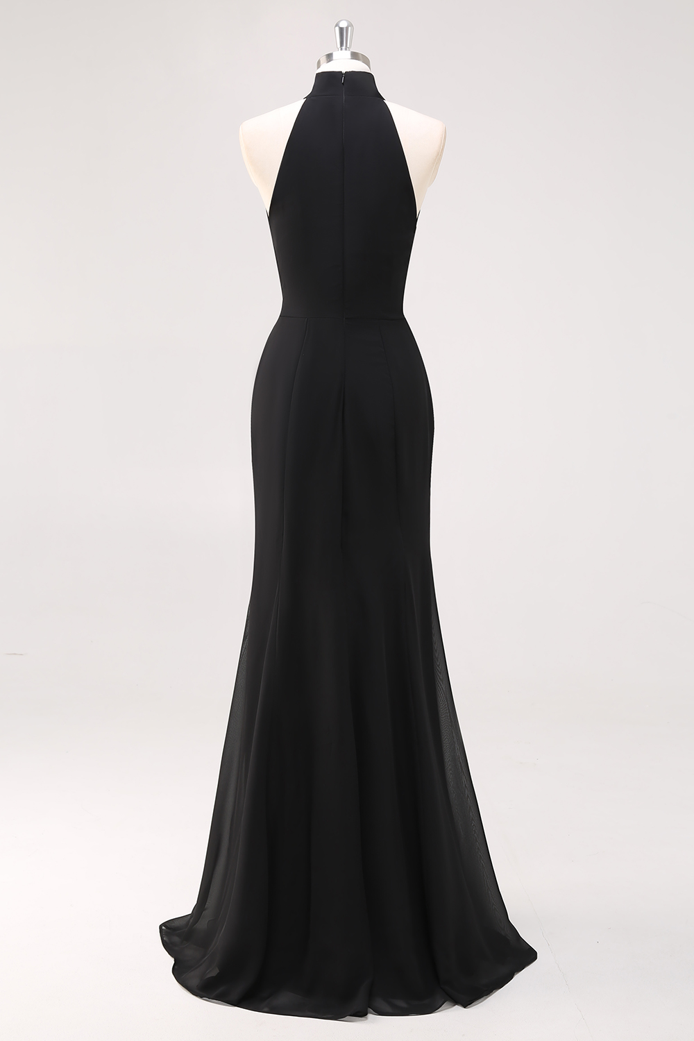 Elegant Black Halter Neck Mermaid Long Formal Dress with Ruffles
