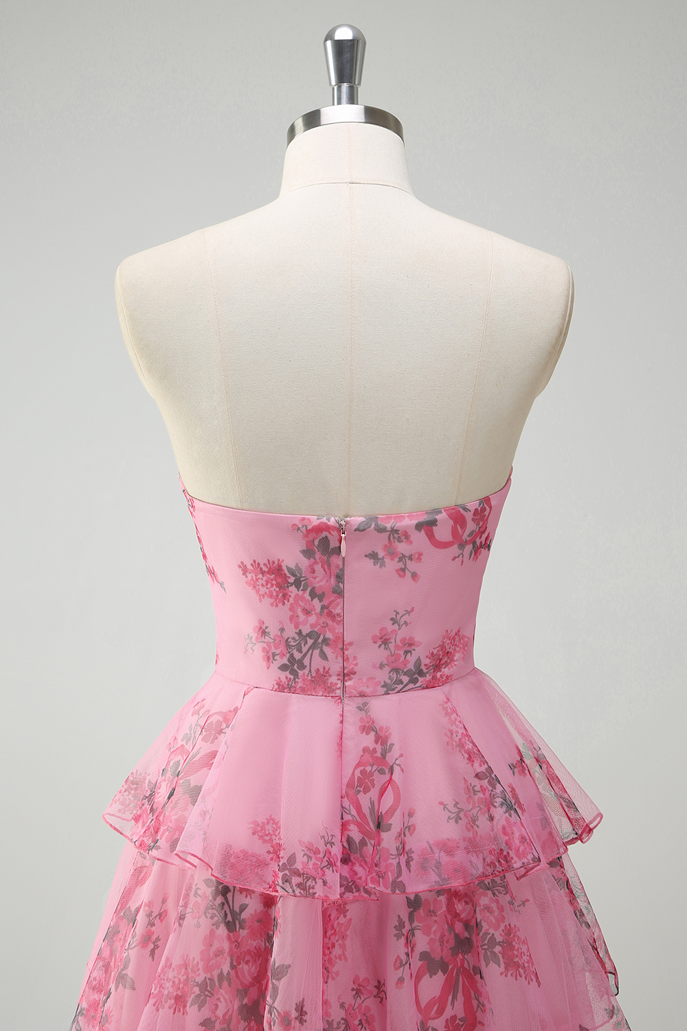 Blush Floral Printed Sweetheart Princess Chiffon Tiered Long Prom Dress with Slit