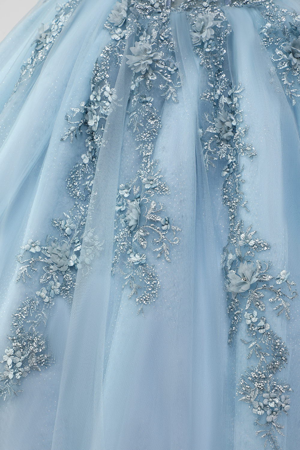 Grey Blue Sweetheart Tulle Ball Gown Applique Quinceanera Dress with Beading