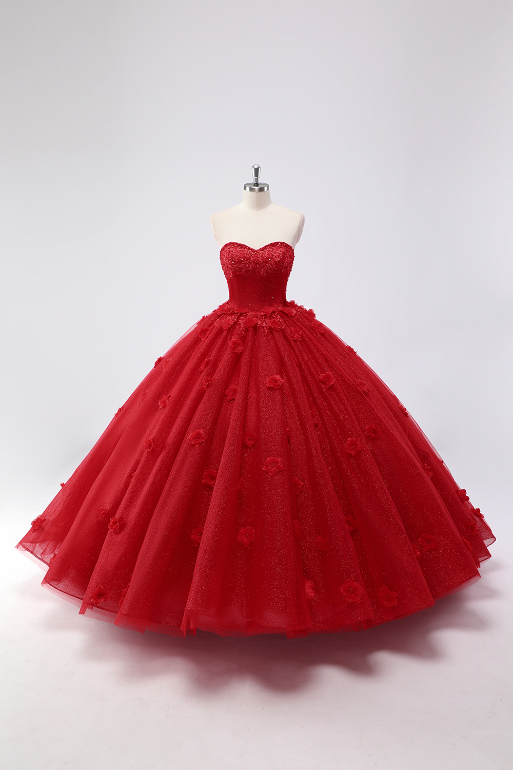 Red Floral Sweetheart Princess Applique Tulle Quinceanera Dress with Sequins
