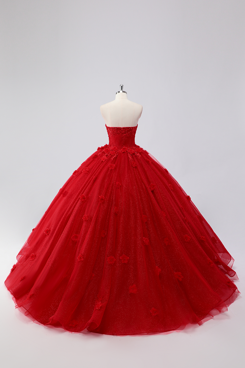 Red Floral Sweetheart Princess Applique Tulle Quinceanera Dress with Sequins