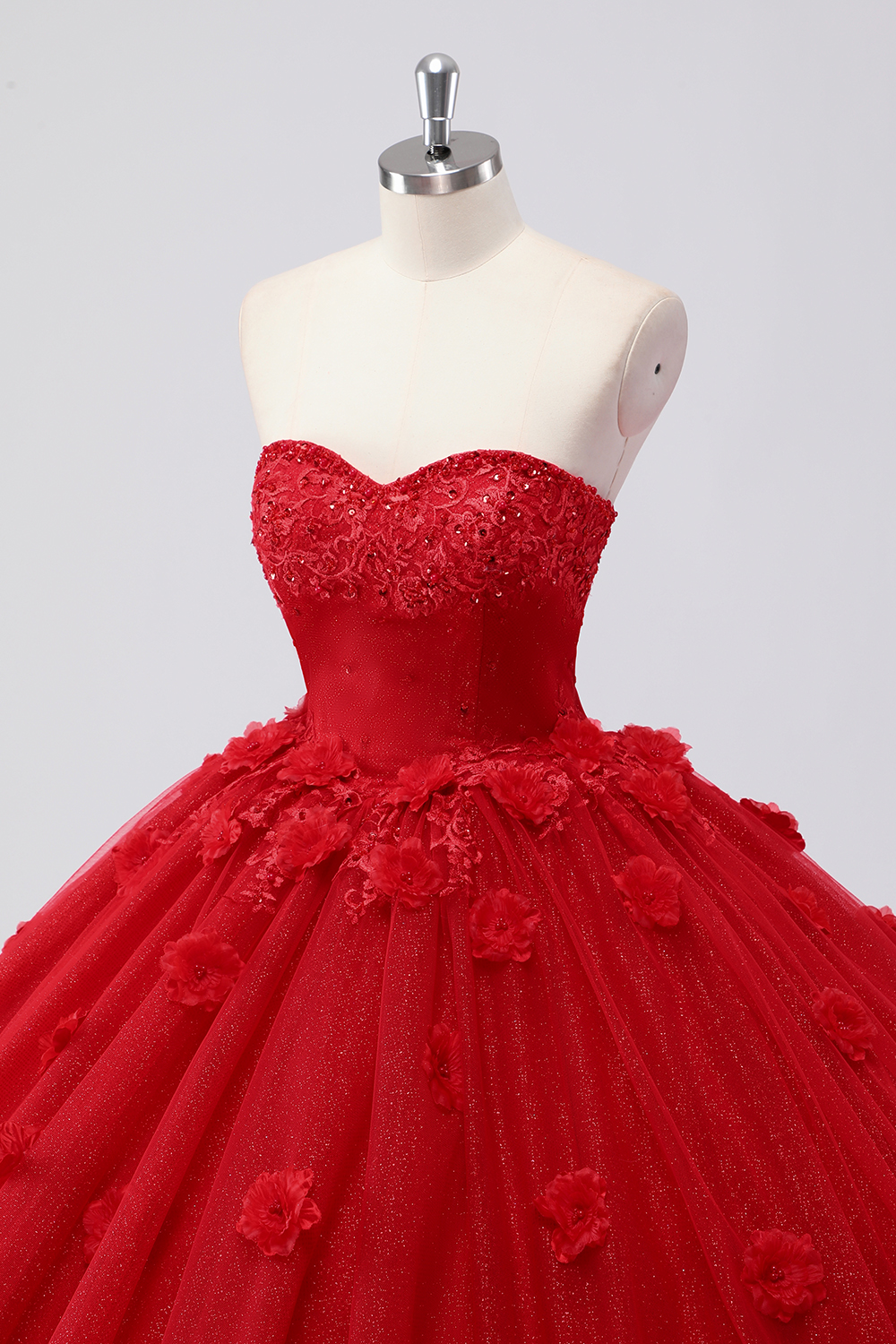 Red Floral Sweetheart Princess Applique Tulle Quinceanera Dress with Sequins