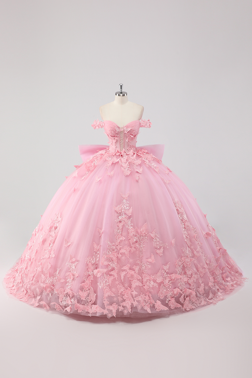 Off the Shoulder Blush Pink Corset Quinceanera Dress with 3D Flowers