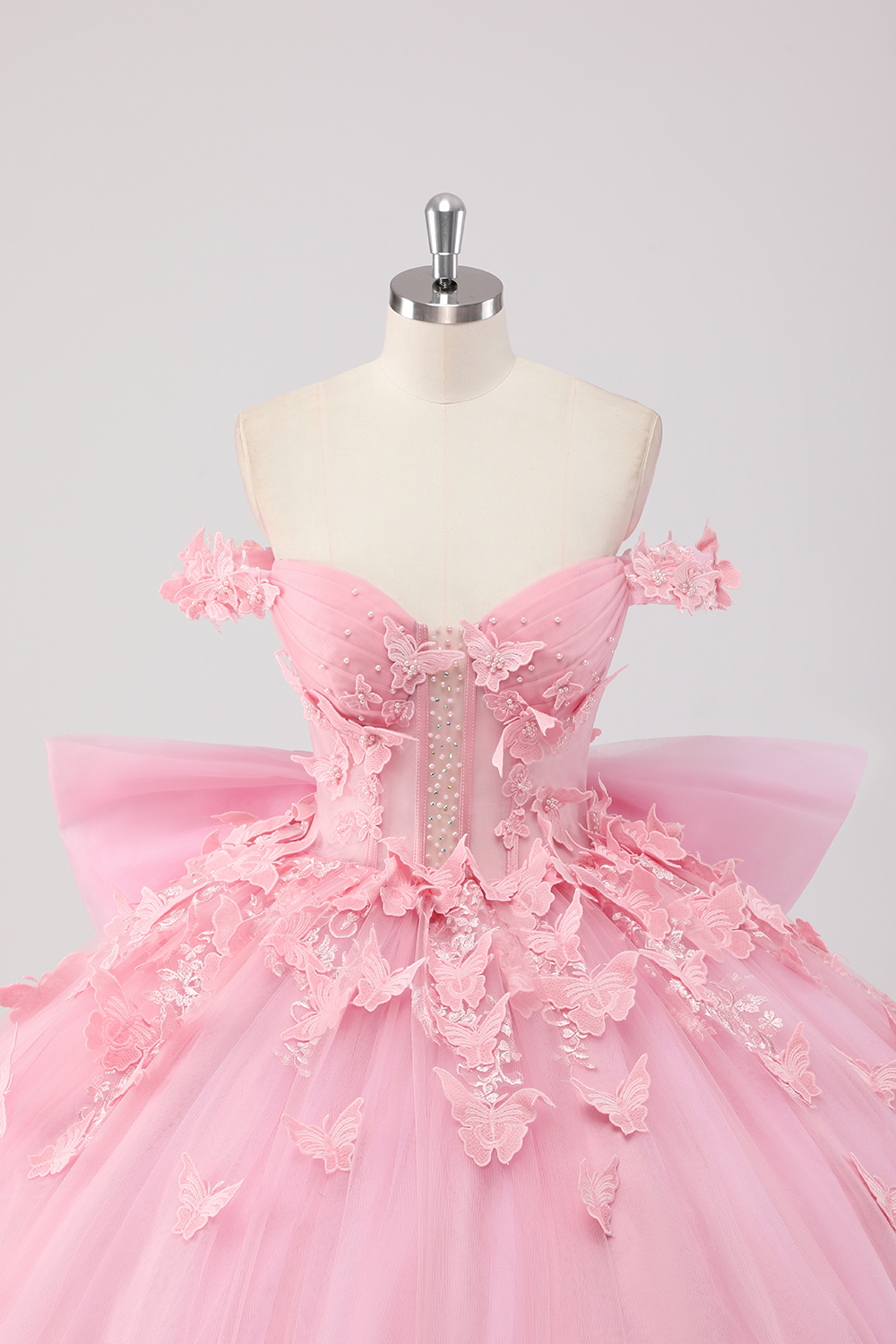 Off the Shoulder Blush Pink Corset Quinceanera Dress with 3D Flowers