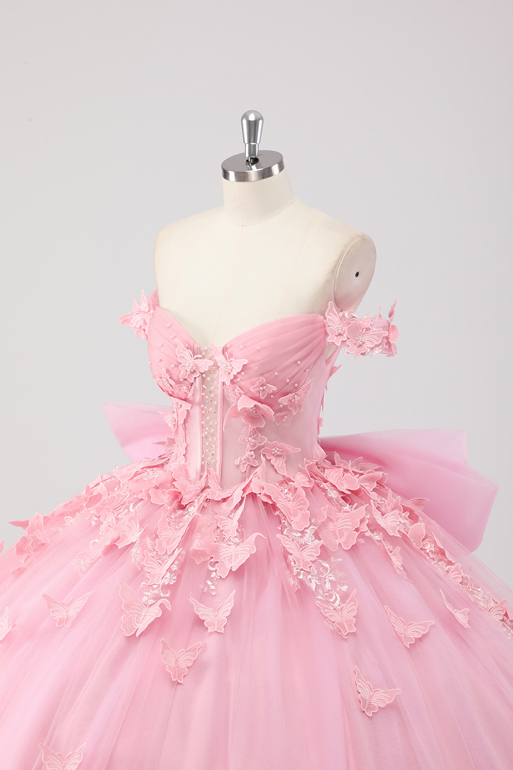 Off the Shoulder Blush Pink Corset Quinceanera Dress with 3D Flowers