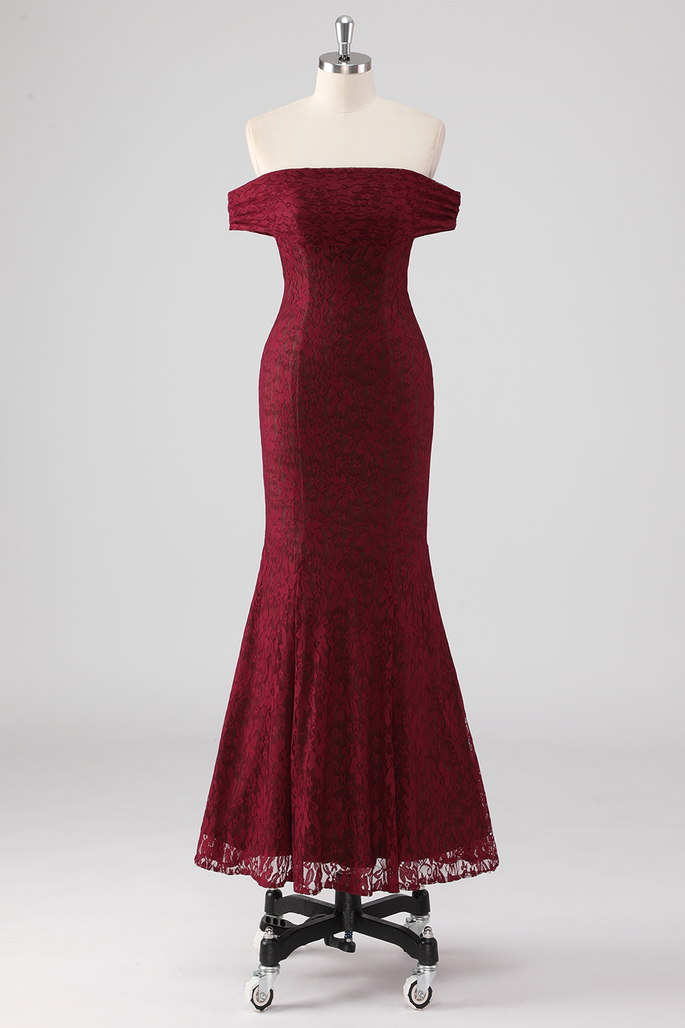 Burgundy Open Back Off the Shoulder Mermaid Long Prom Dress