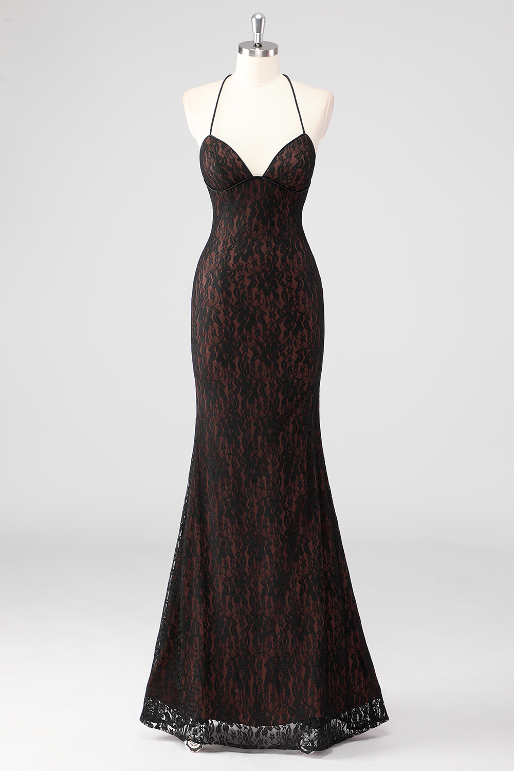 Black Open Back Halter Mermaid Long Prom Dress