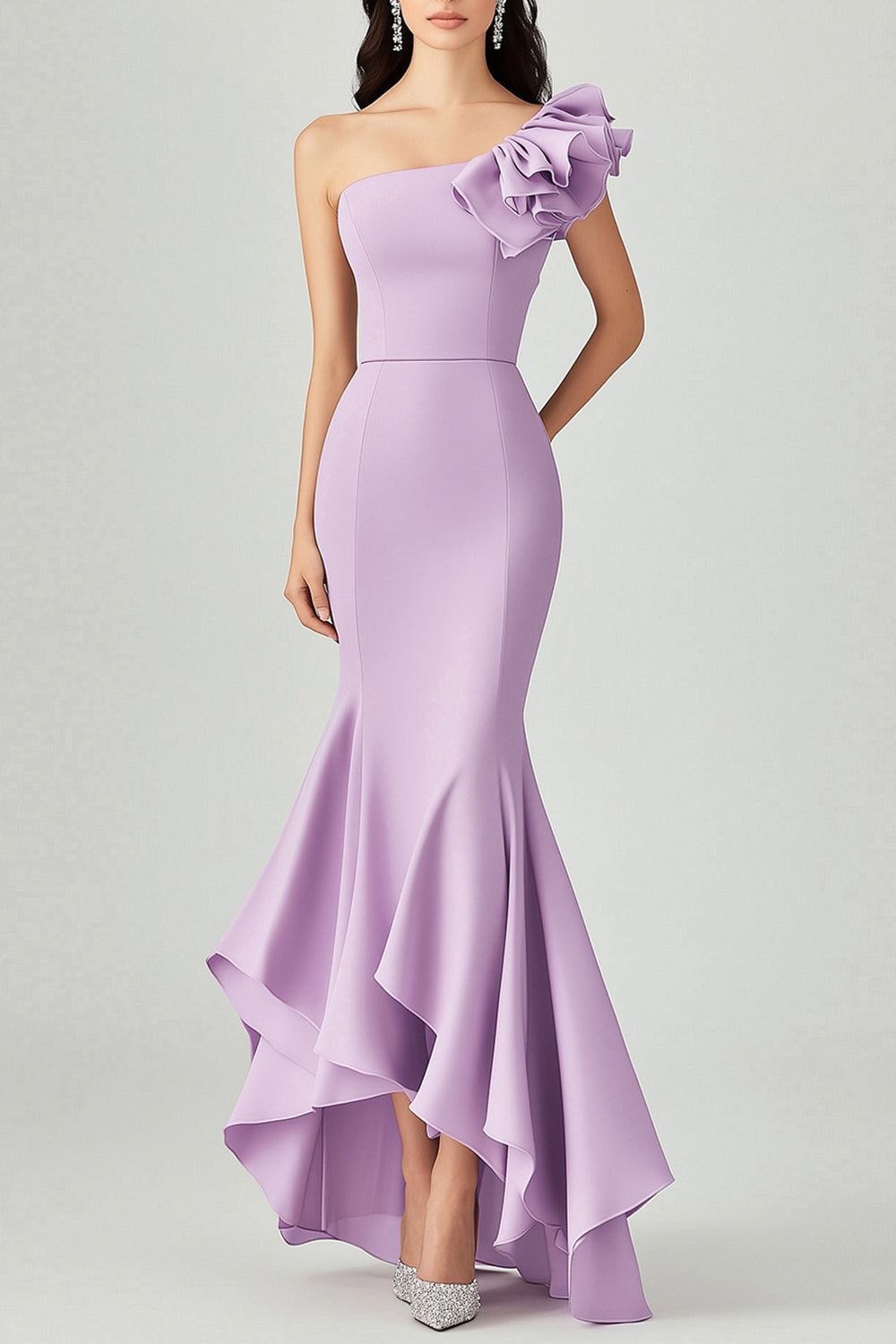 Elegant Lilic Satin Ruffled One Shoulder Long Formal Dress