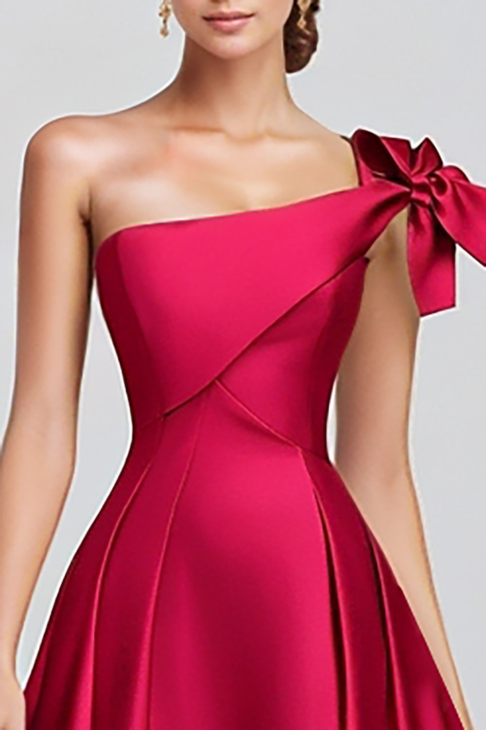 Fuchsia A Line One Shoulder Long Satin Formal Dress