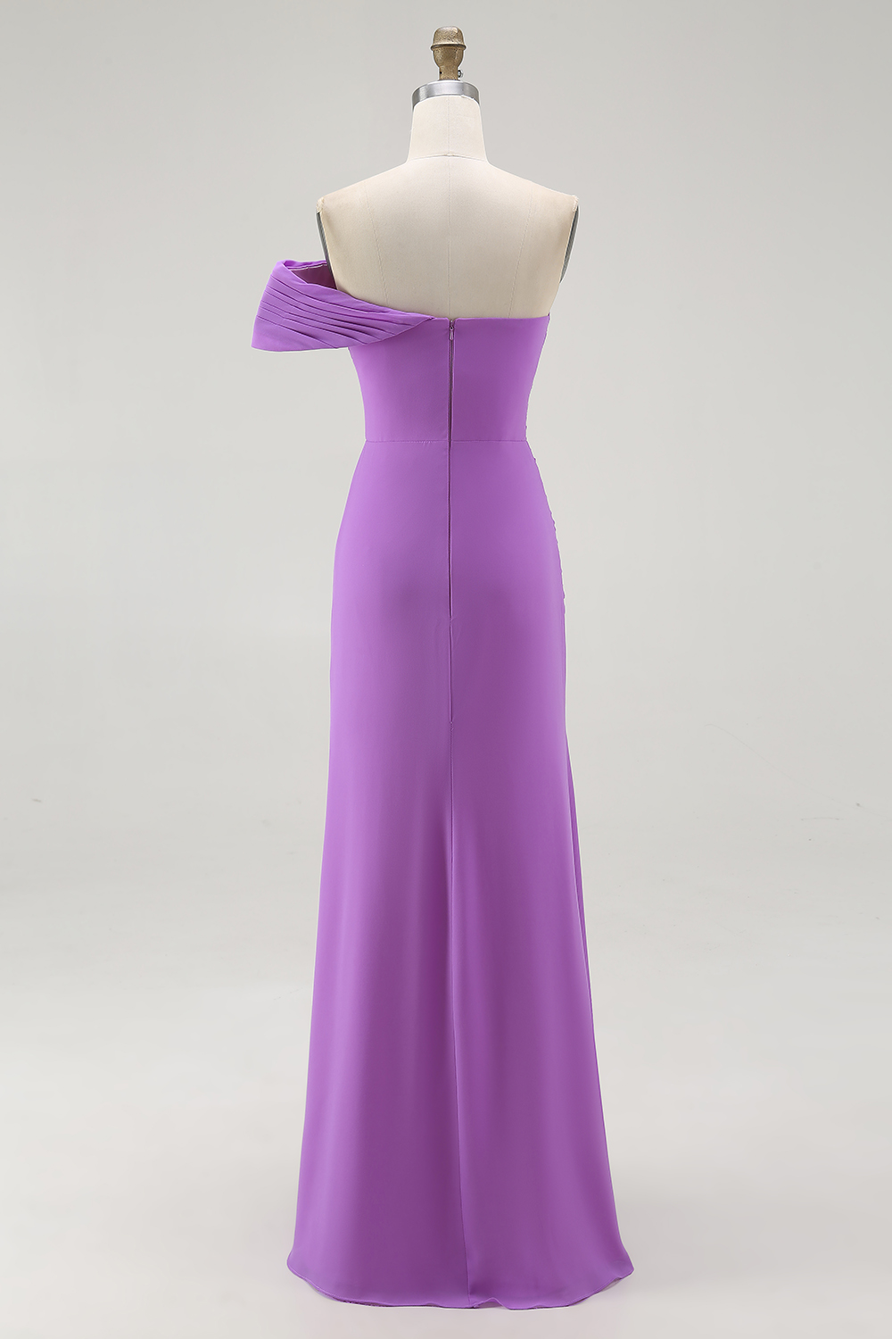 Purple Chiffon Ruched Long Sheath Formal Dress with Slit