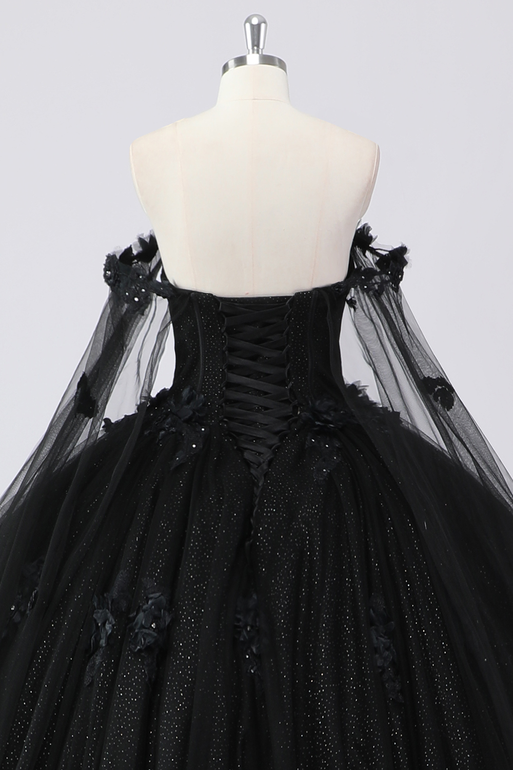 Sparkly Black Off the Shoulder Beaded Princess Applique Tulle Quinceanera Dress