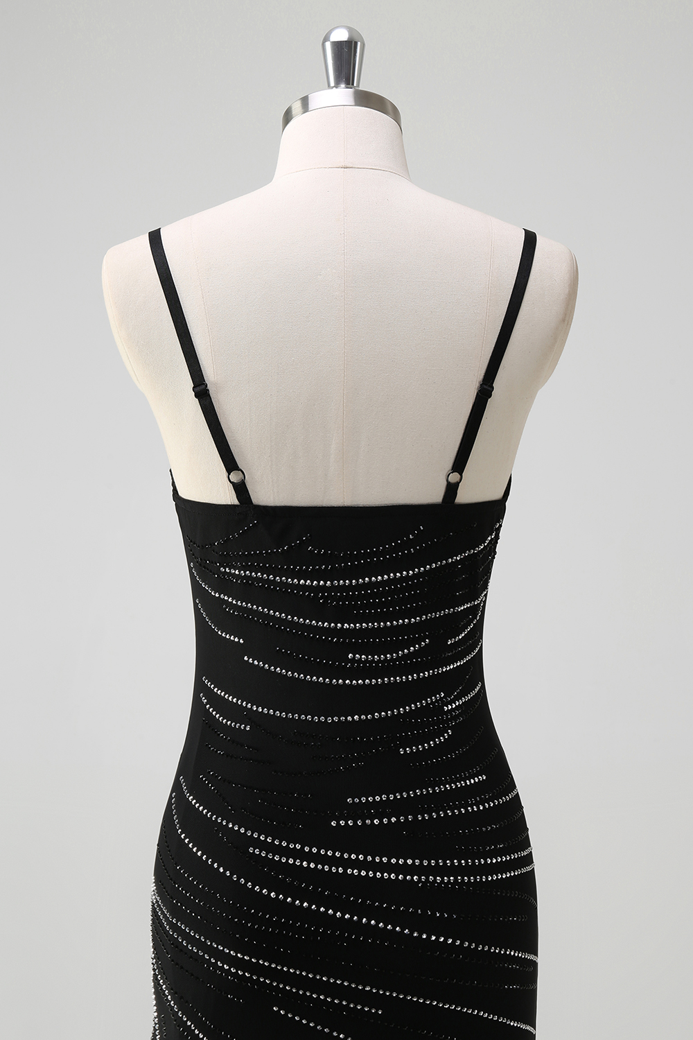 Glitter Black Spaghetti Straps Beaded Mermaid Long Prom Dress with Slit