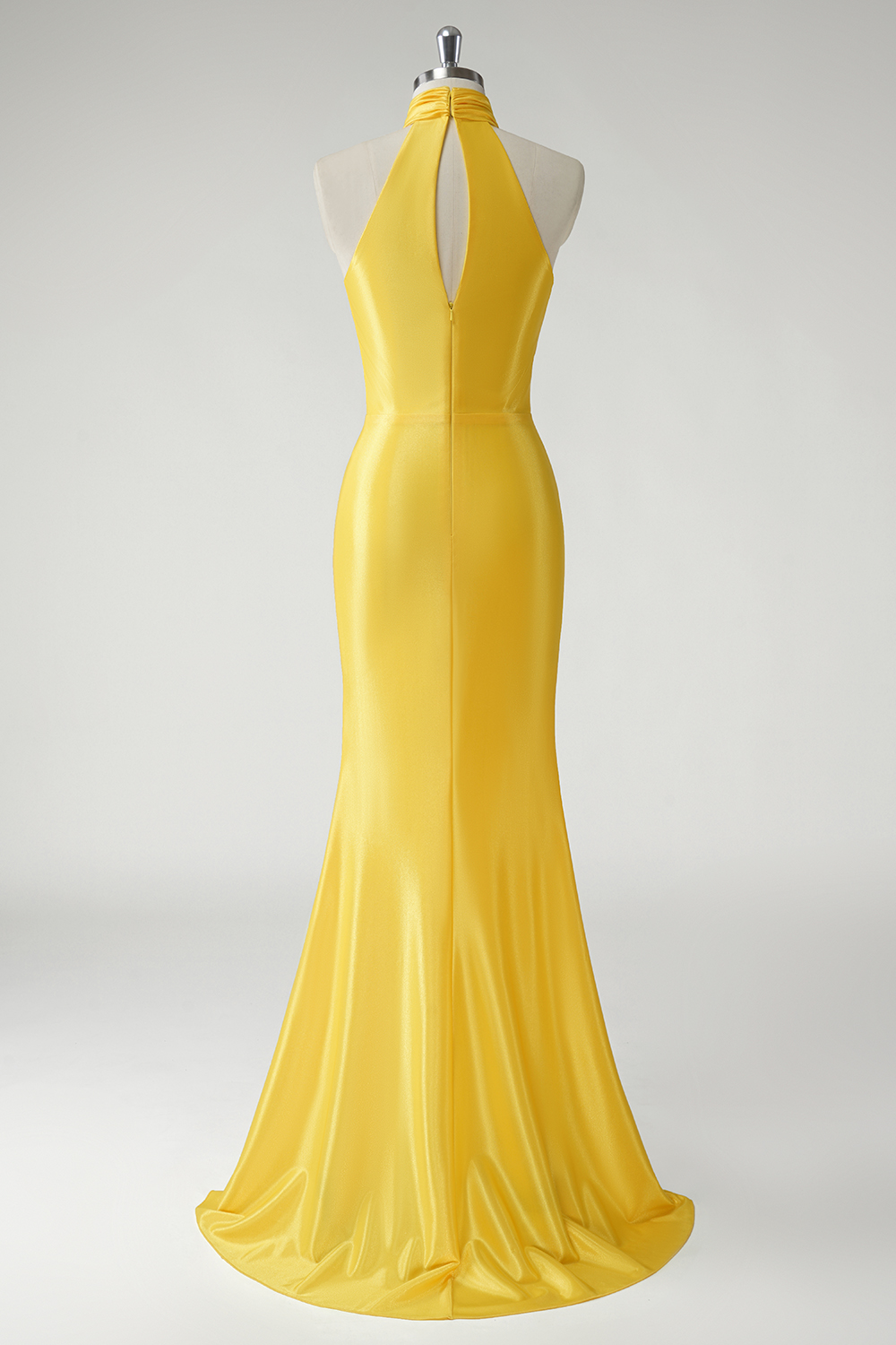 Stylish Yellow Mermaid Satin Halter Neck Long Prom Dress 