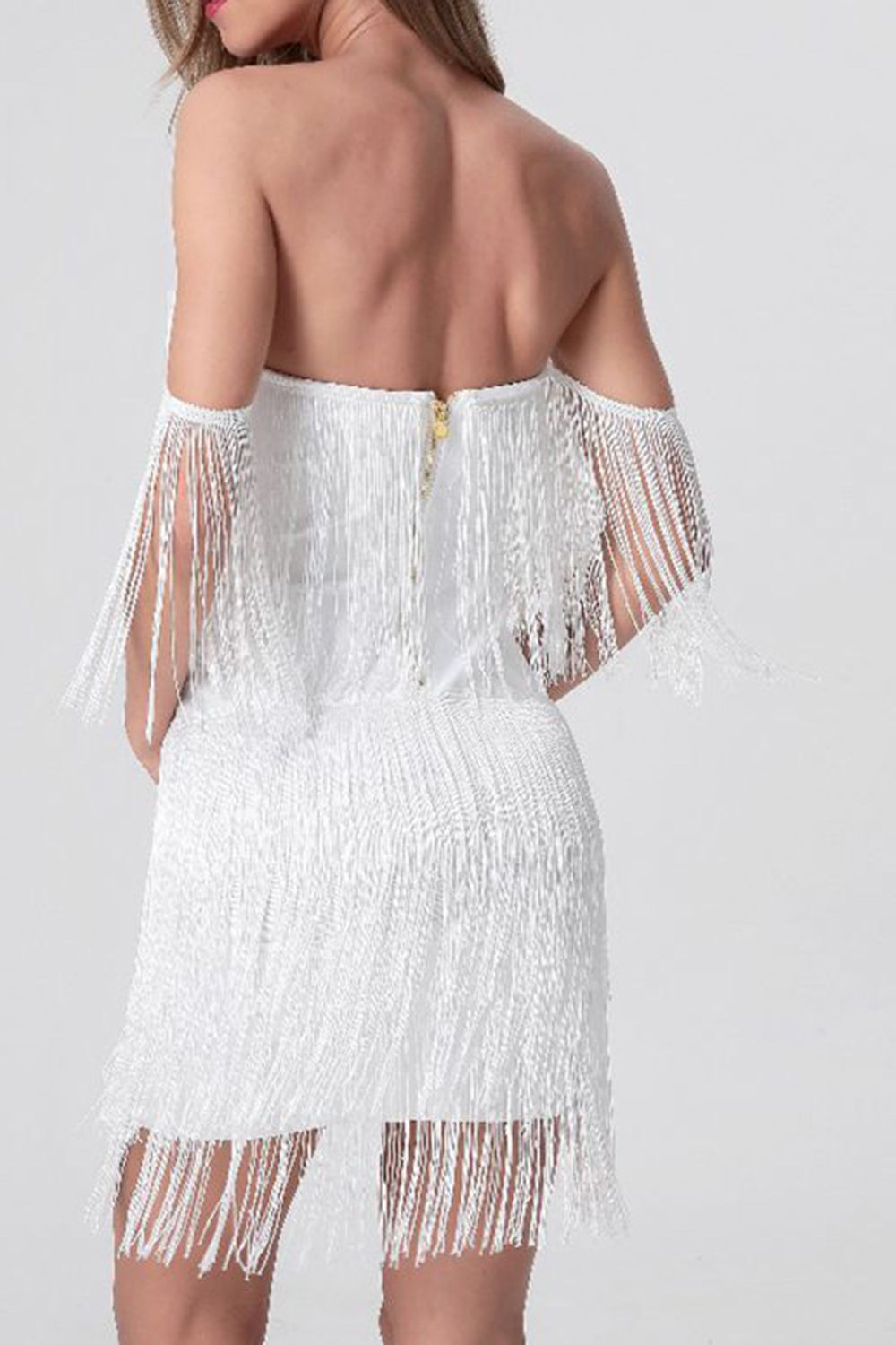 Bodycon Off the Shoulder Little White Dress with Tassel