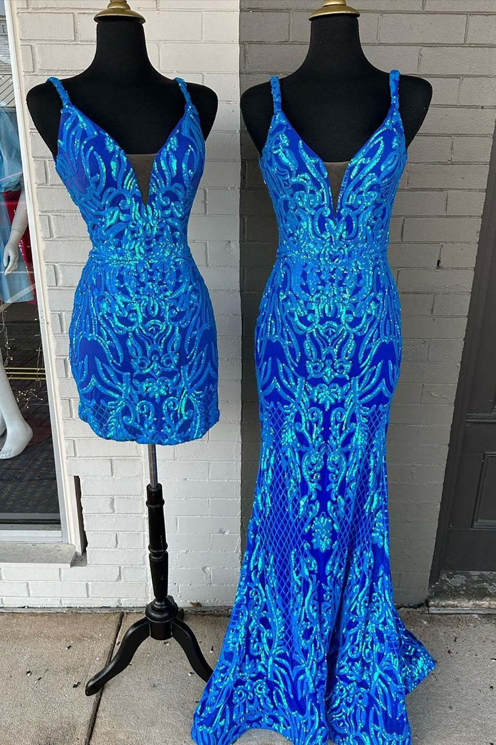 Glitter Sheath Spaghetti Straps Blue Sequins Short Homecoming Dress